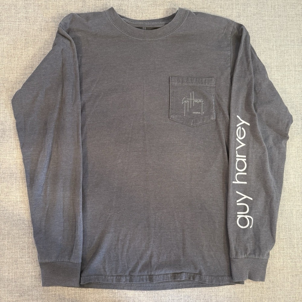 Guy Harvey Mens XXL Gray Fishing Long Sleeve T Shirt Graphic Logo